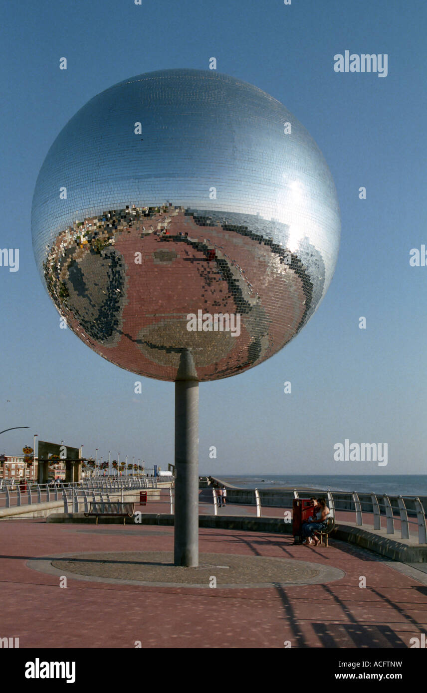 Mirror ball sculpture on Blackpool Promenade, South Shore, Fylde