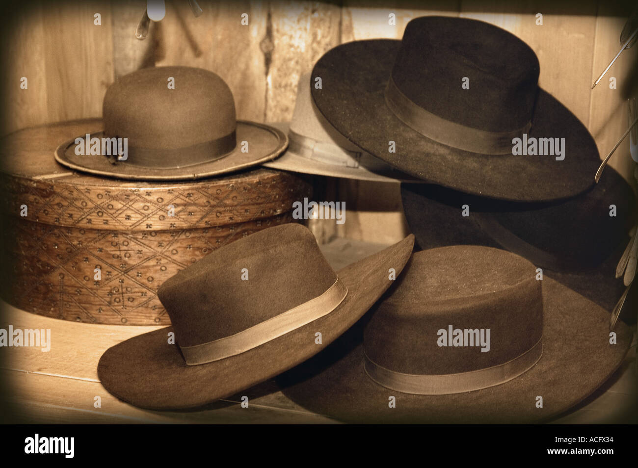 old fashioned hats in sepia tones 