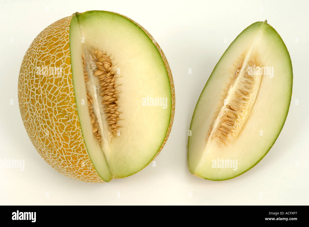 Fruit produce typical supermarket bought Galia melon Stock Photo