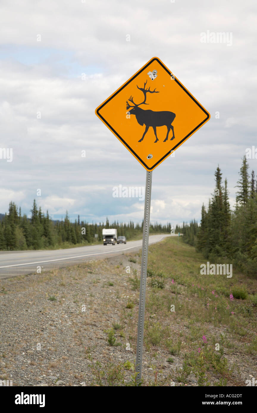 Caribou crossing sign on the Glenn Highway Alaska Stock Photo Alamy