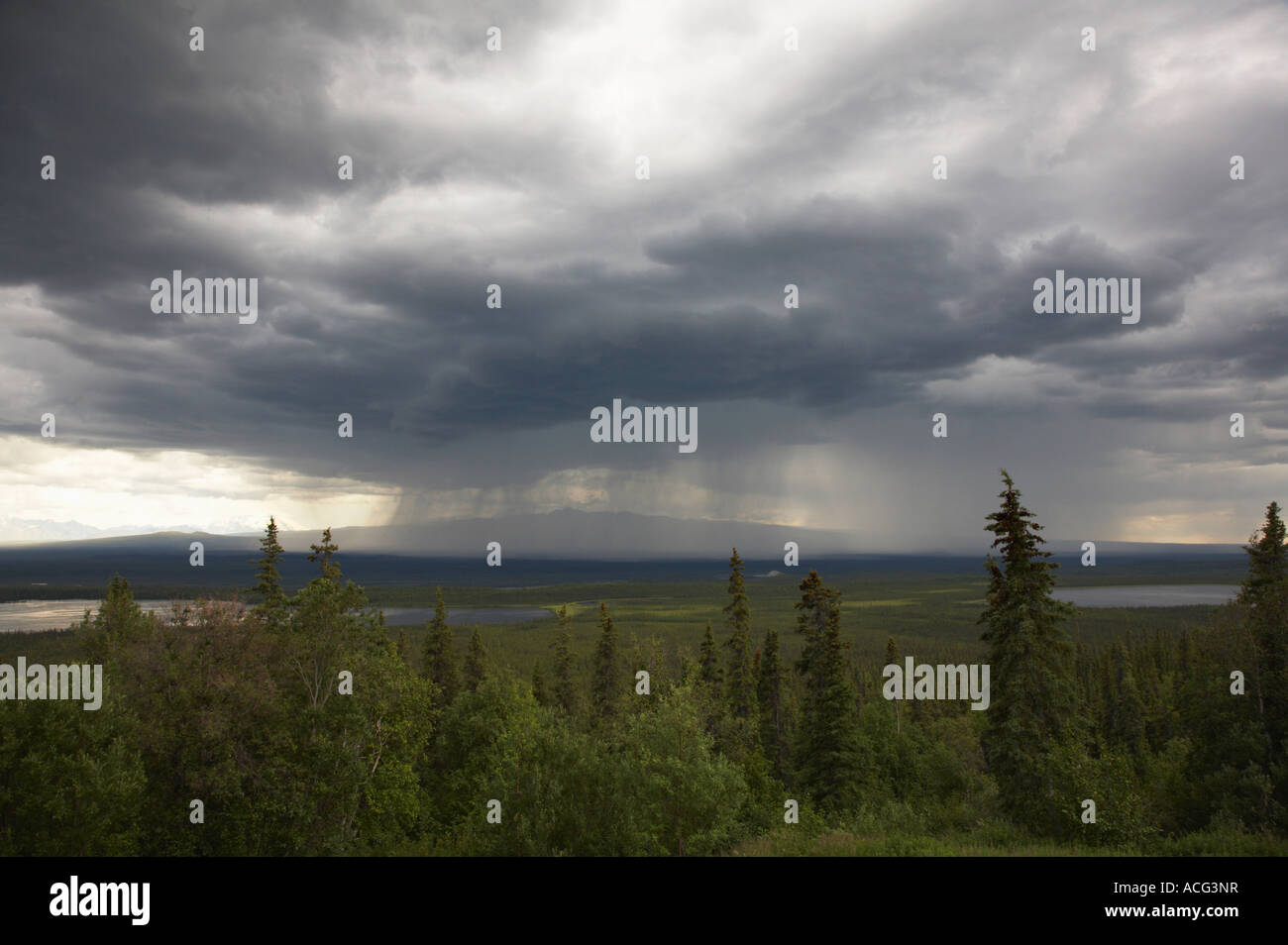 Rain storm along the Glenn Highway in Alaska Stock Photo