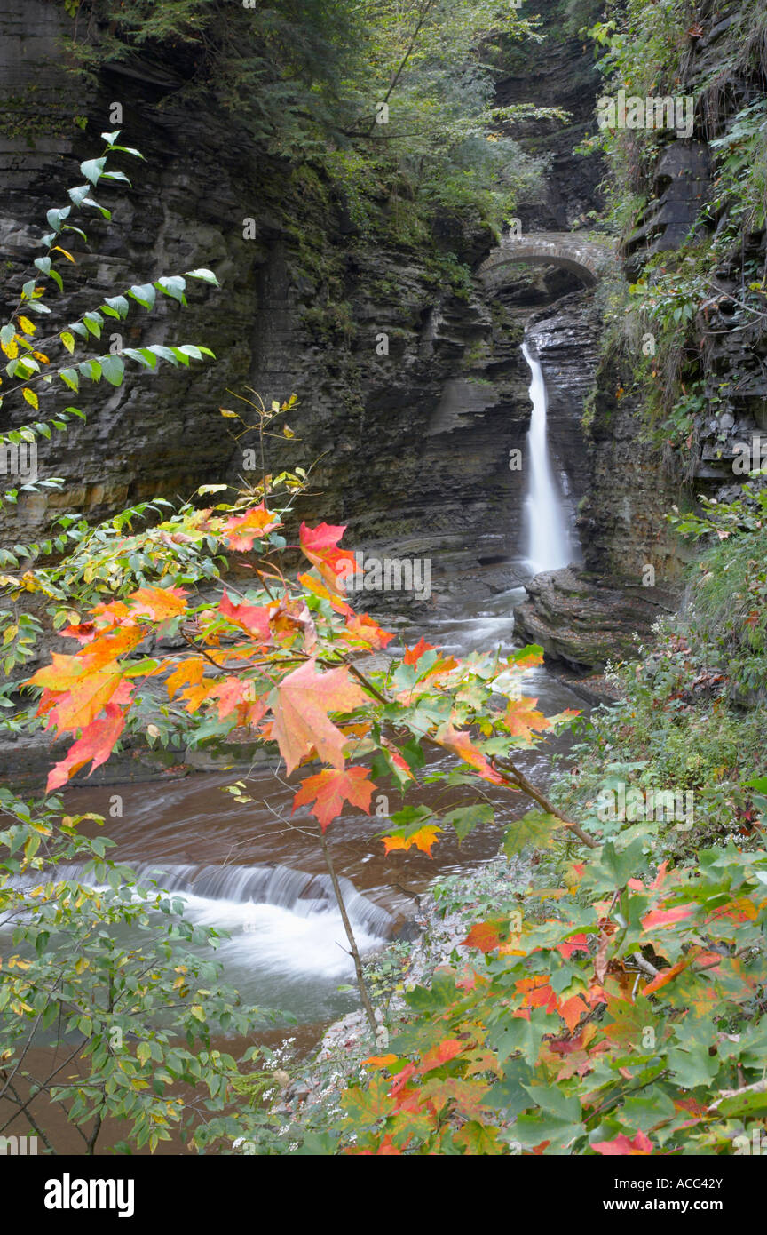 Waterfall on Glen Creek in Watkins Glen State Park in the Finger Lakes region of New York State Stock Photo