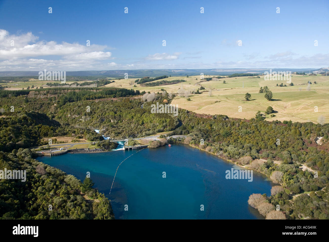 Lake Aratiatia Waikato River near Taupo North Island New Zealand aerial Stock Photo