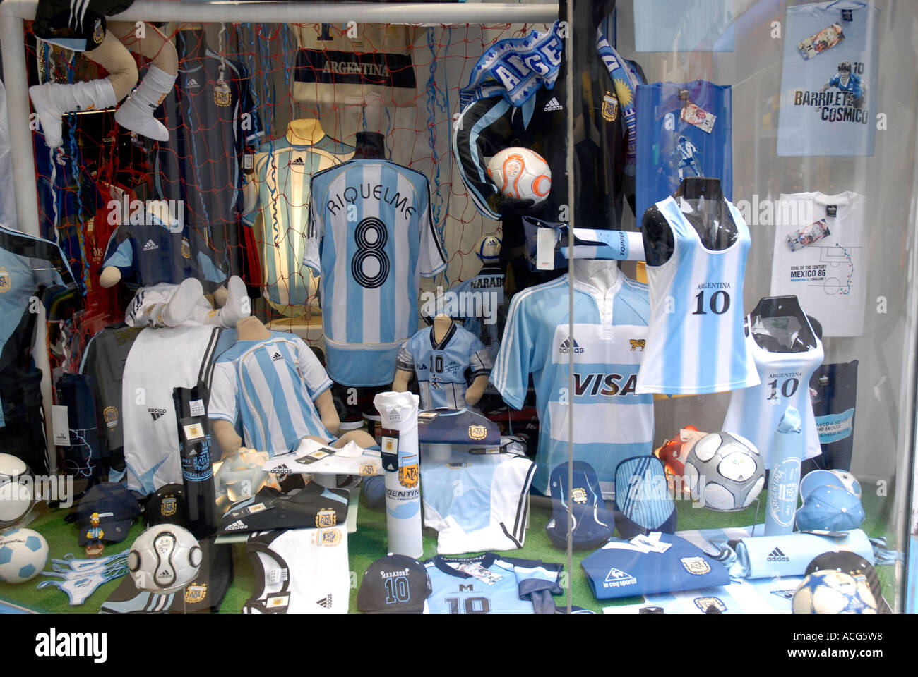 Football shop window with Argentinean shirts Buenos Aires Argentina Stock Photo