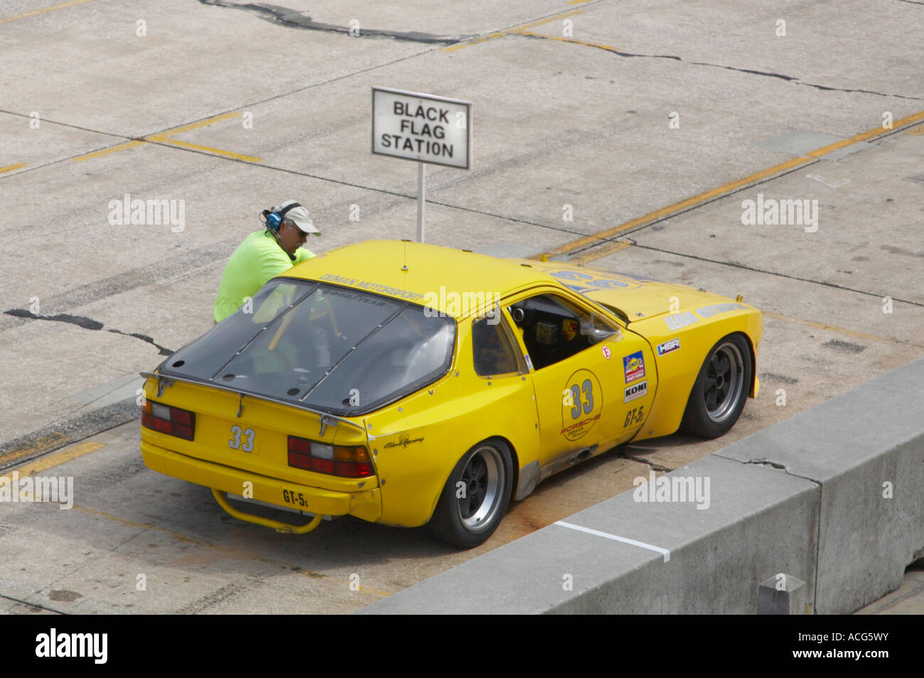 Black Flag penalty station for sports car race Stock Photo