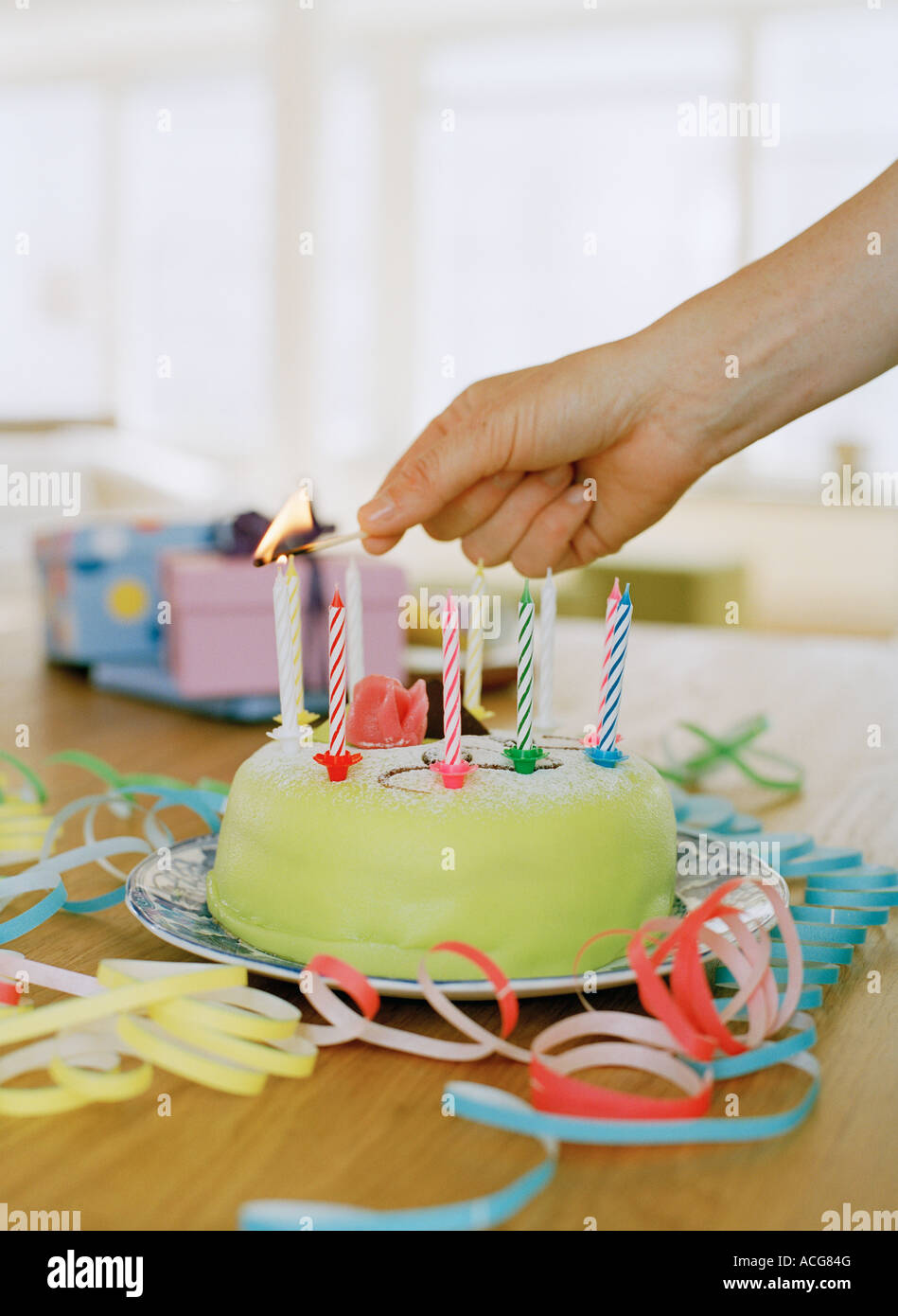 A birthday cake with candles Stock Photo - Alamy