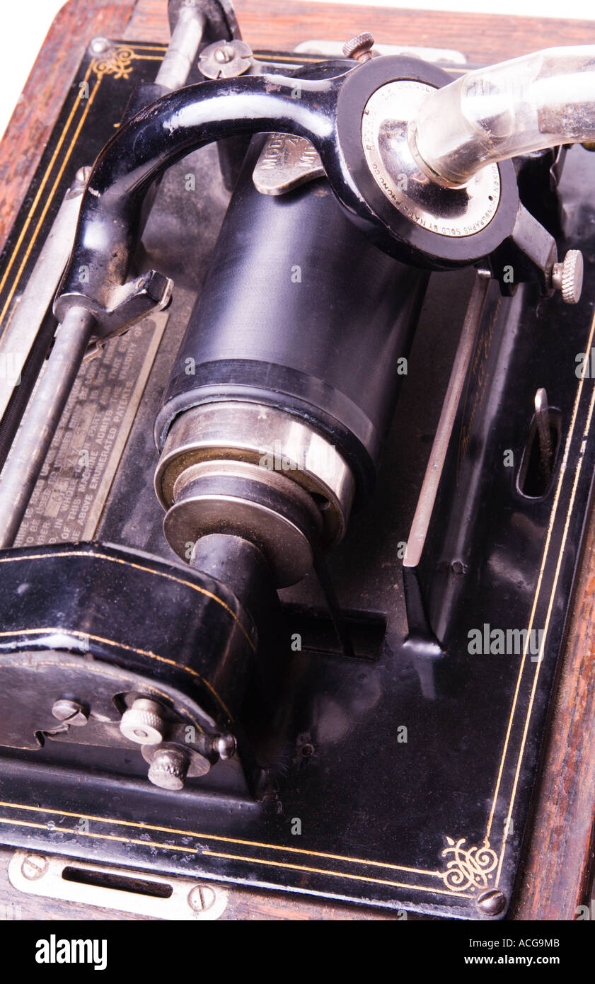 close up of Thomas Edisons wax cylinder phonograph Stock Photo