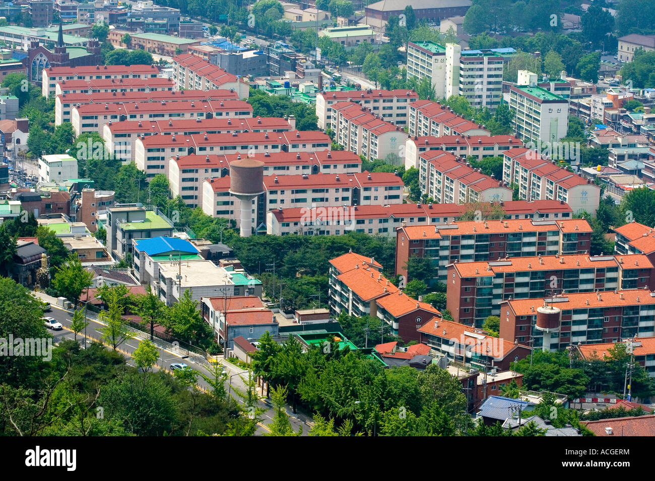 Densely Populated Midrise Apartment Neighborhood Seoul South Korea