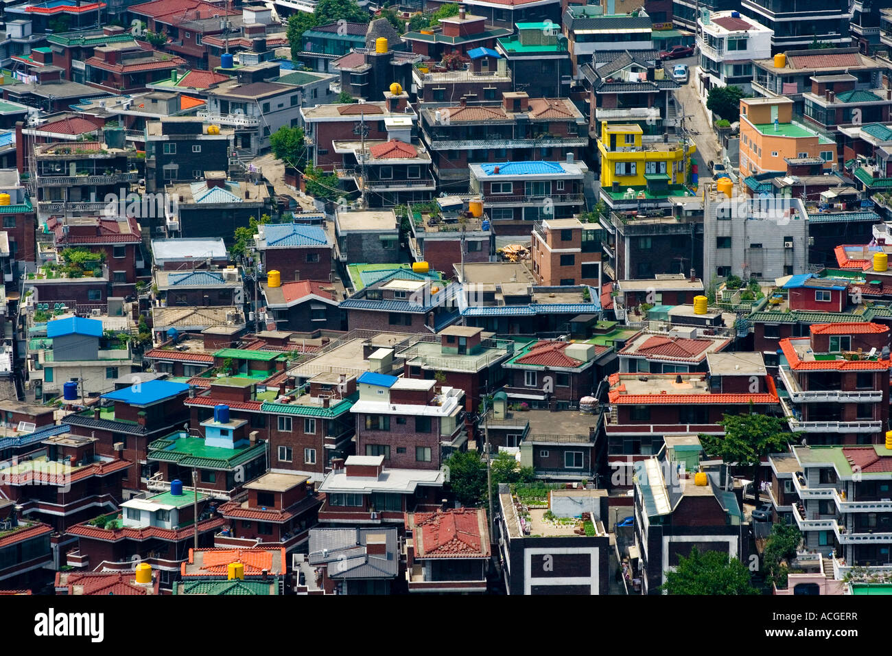 Densely Populated Lowrise Apartment Neighborhood Seoul South Korea