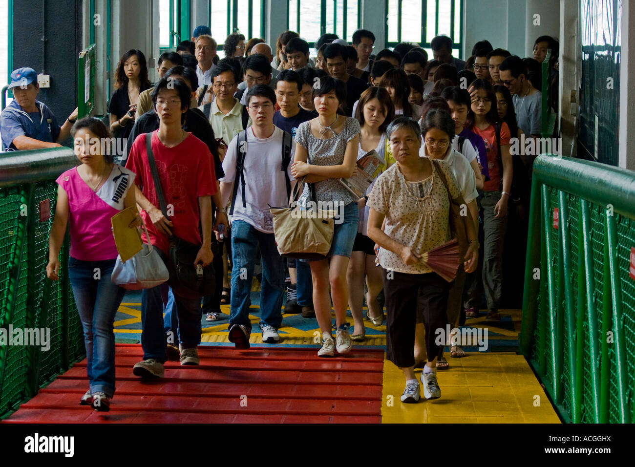 Passengers Boarding Ramp onto Star Ferry Central Pier Hong Kong SAR Stock Photo