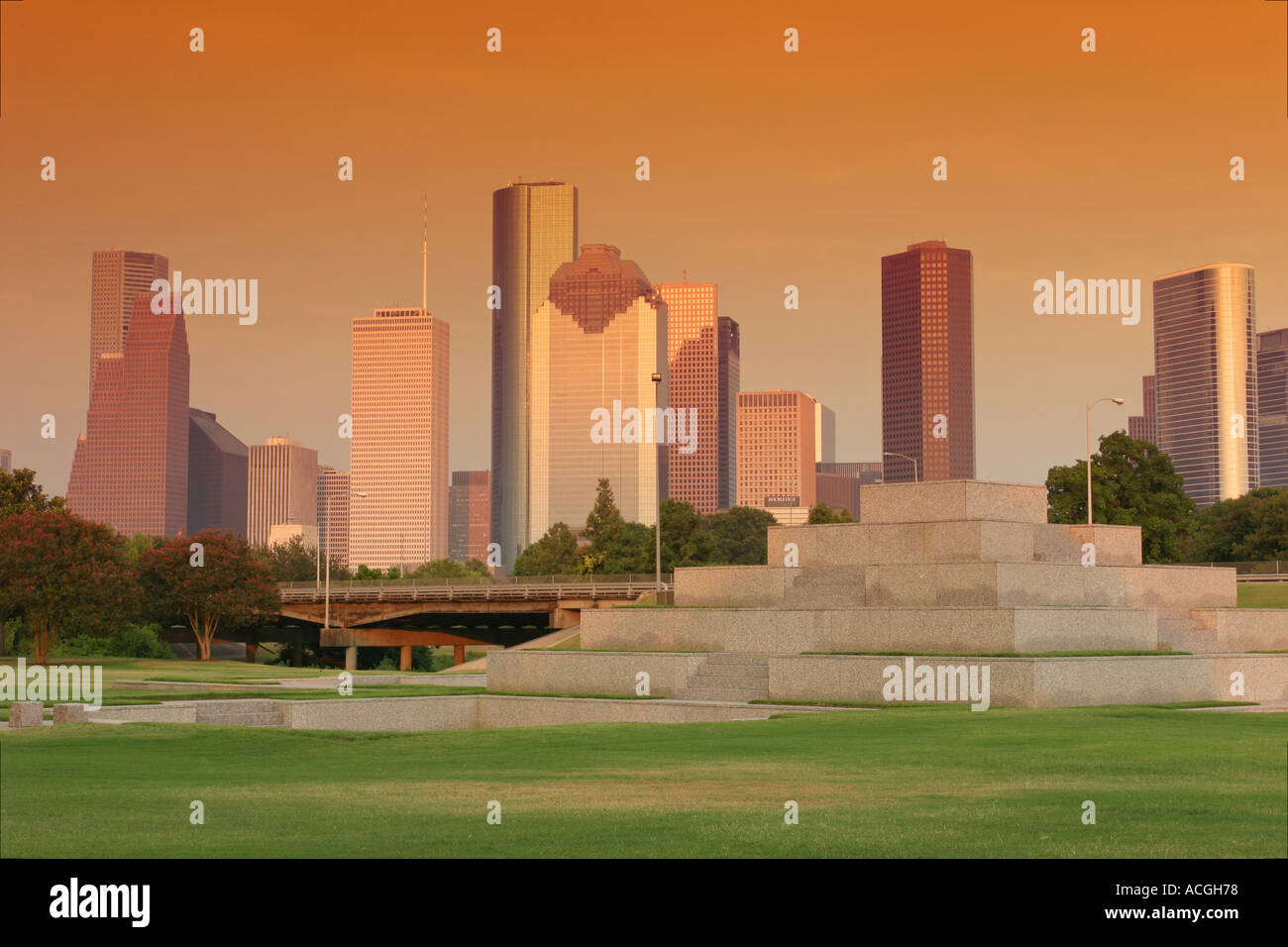 Downtown Houston Skyline At Sunset Stock Photo - Alamy