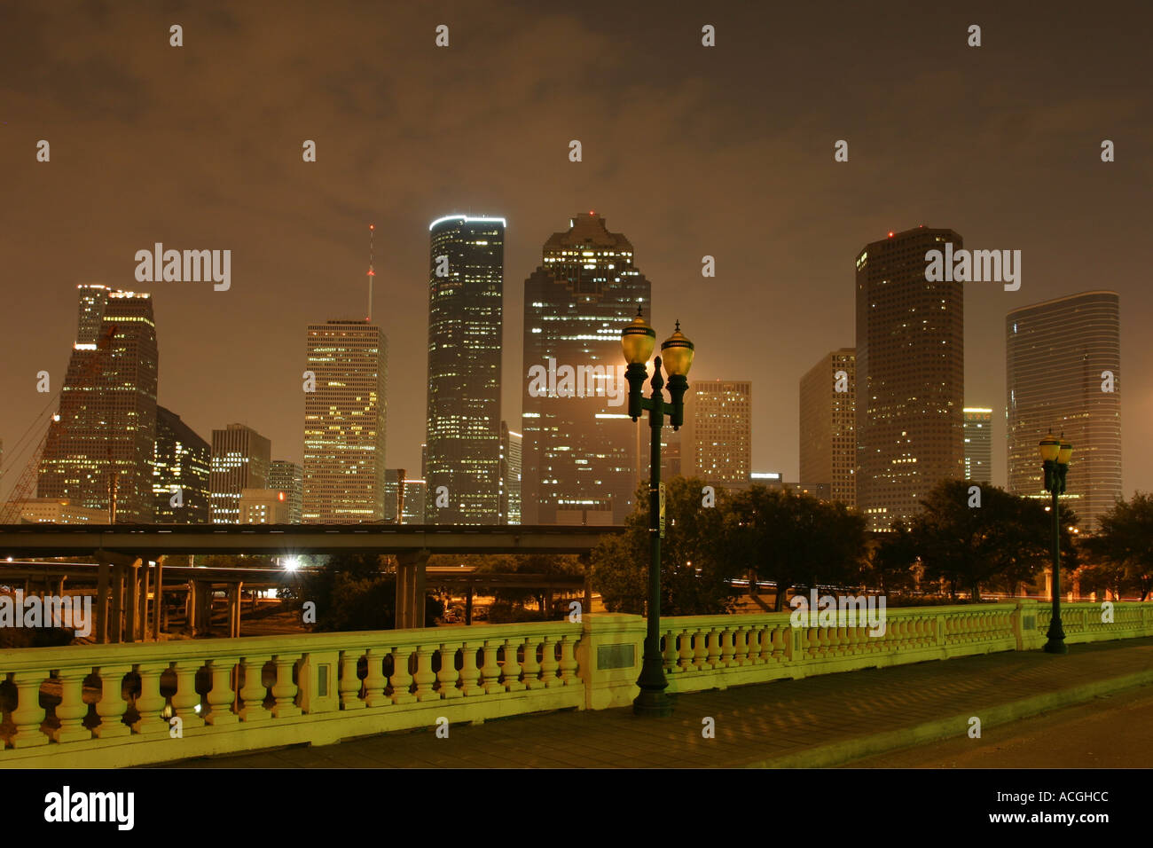 Downtown Houston skyline after dark Stock Photo Alamy