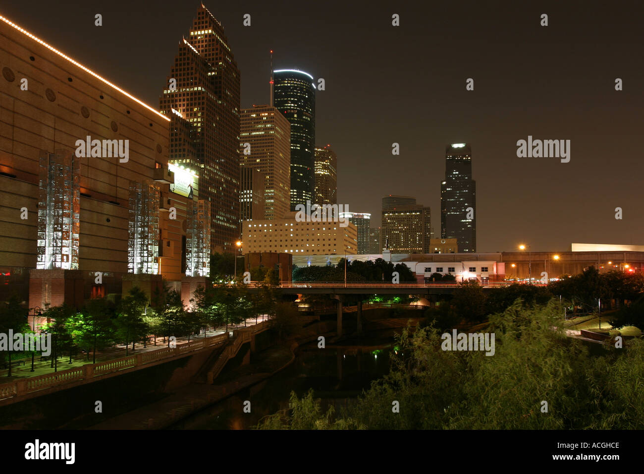 Downtown Houston skyline after dark Stock Photo Alamy