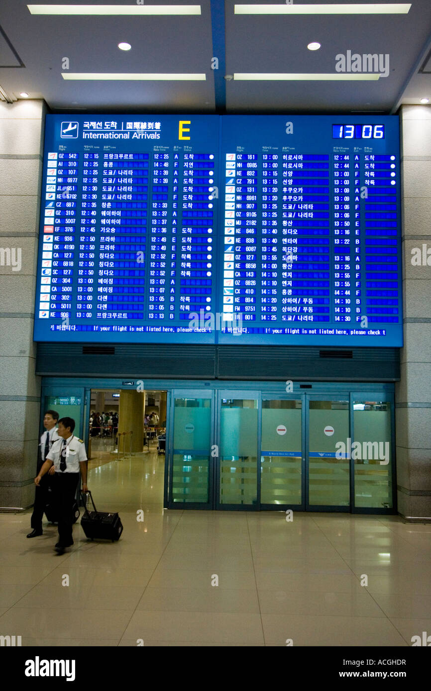 Passengers Enter Arriving Area under Arrivals Board Grand Incheon International Airport ICN