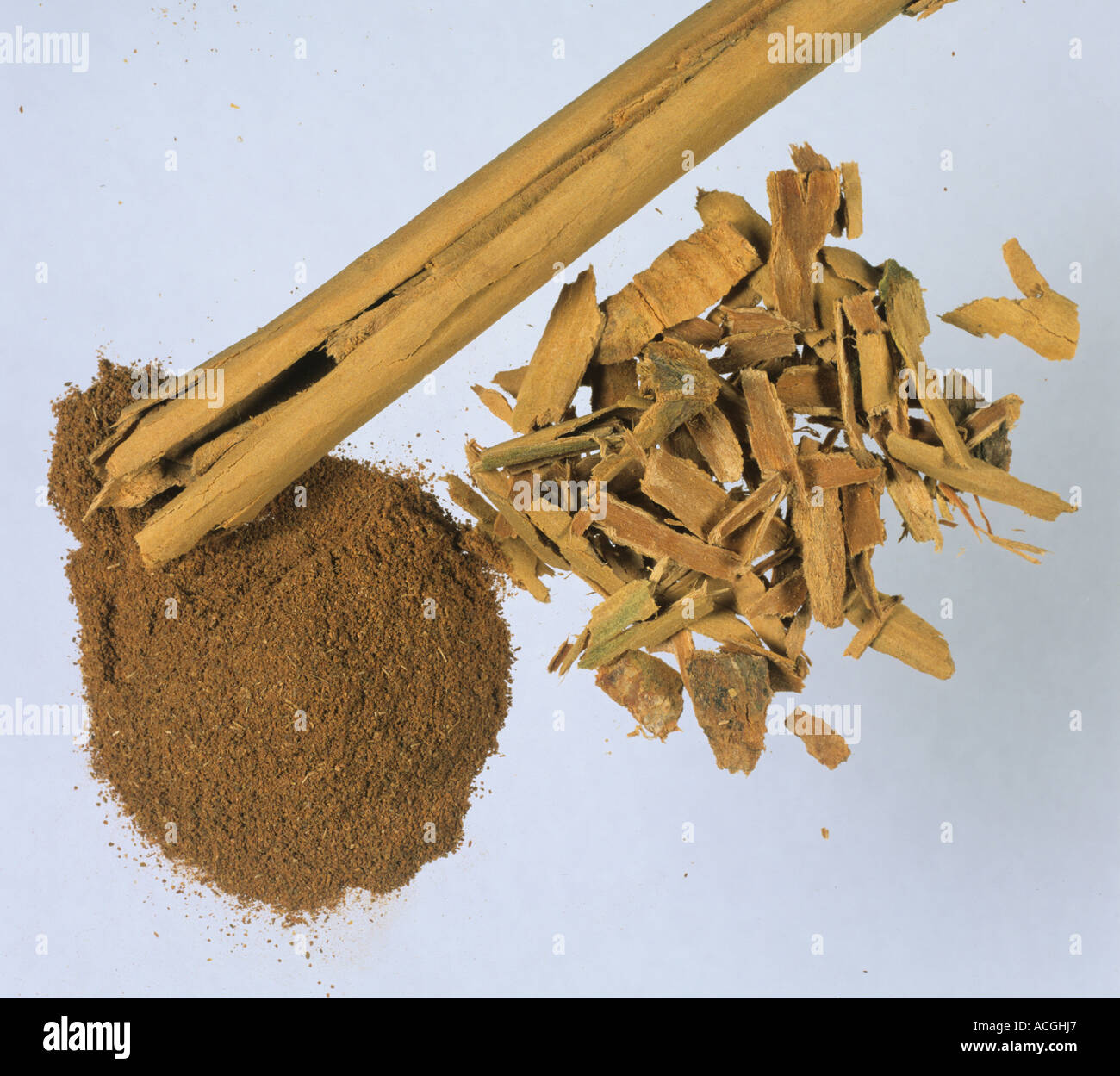 Cinnamon bark powder and broken pieces Stock Photo Alamy