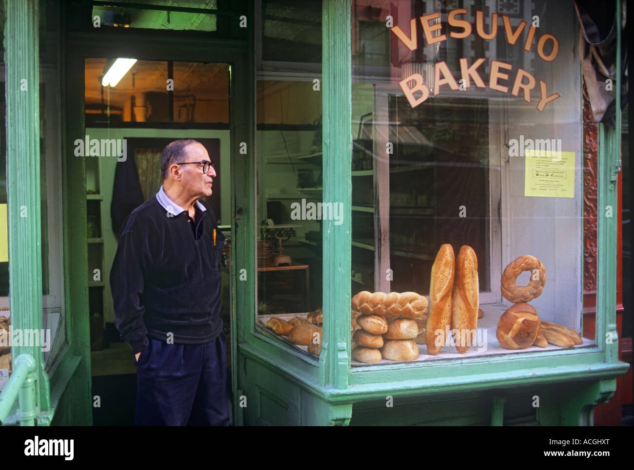 Renowned bakery store of Vesuvio and proprietor in SoHo district New York City Manhattan America USA Stock Photo
