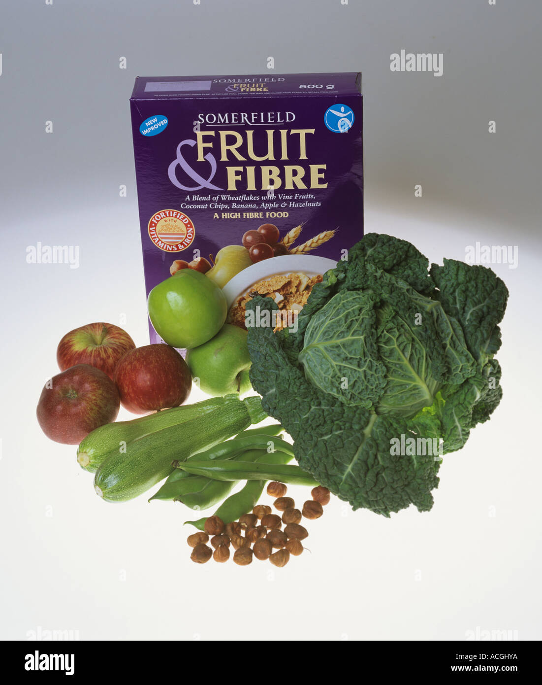 A selection of high fibre foods available from shops Stock Photo