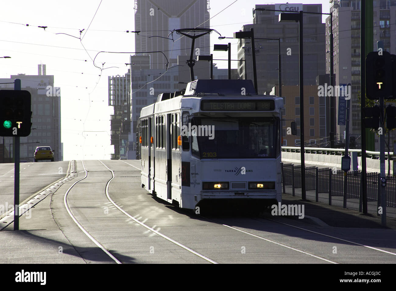 Tram on La Trobe Street overbridge Melbourne Victoria Australia Stock Photo