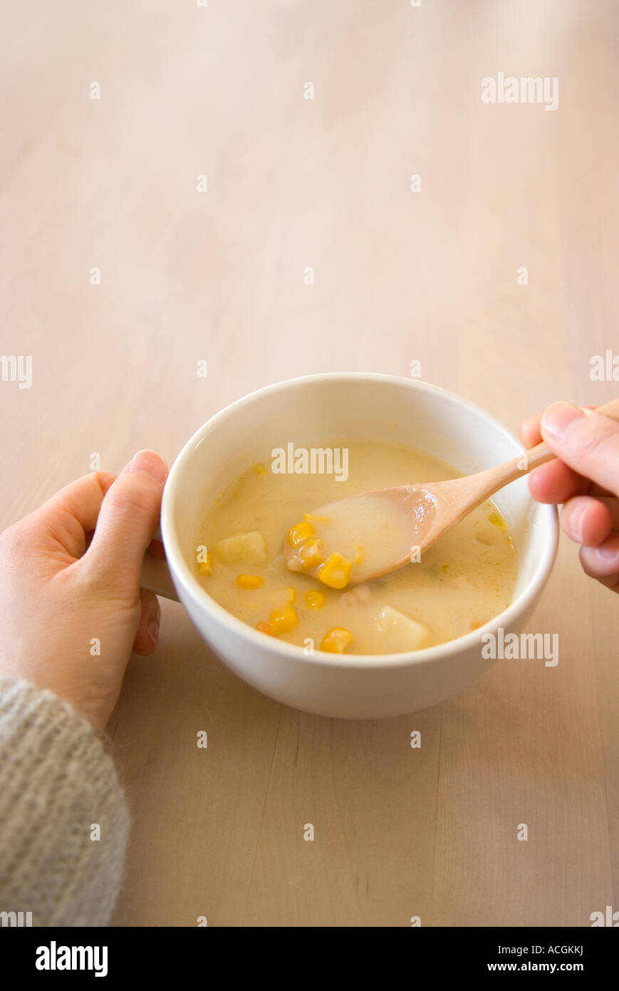Cup of corn soup Stock Photo