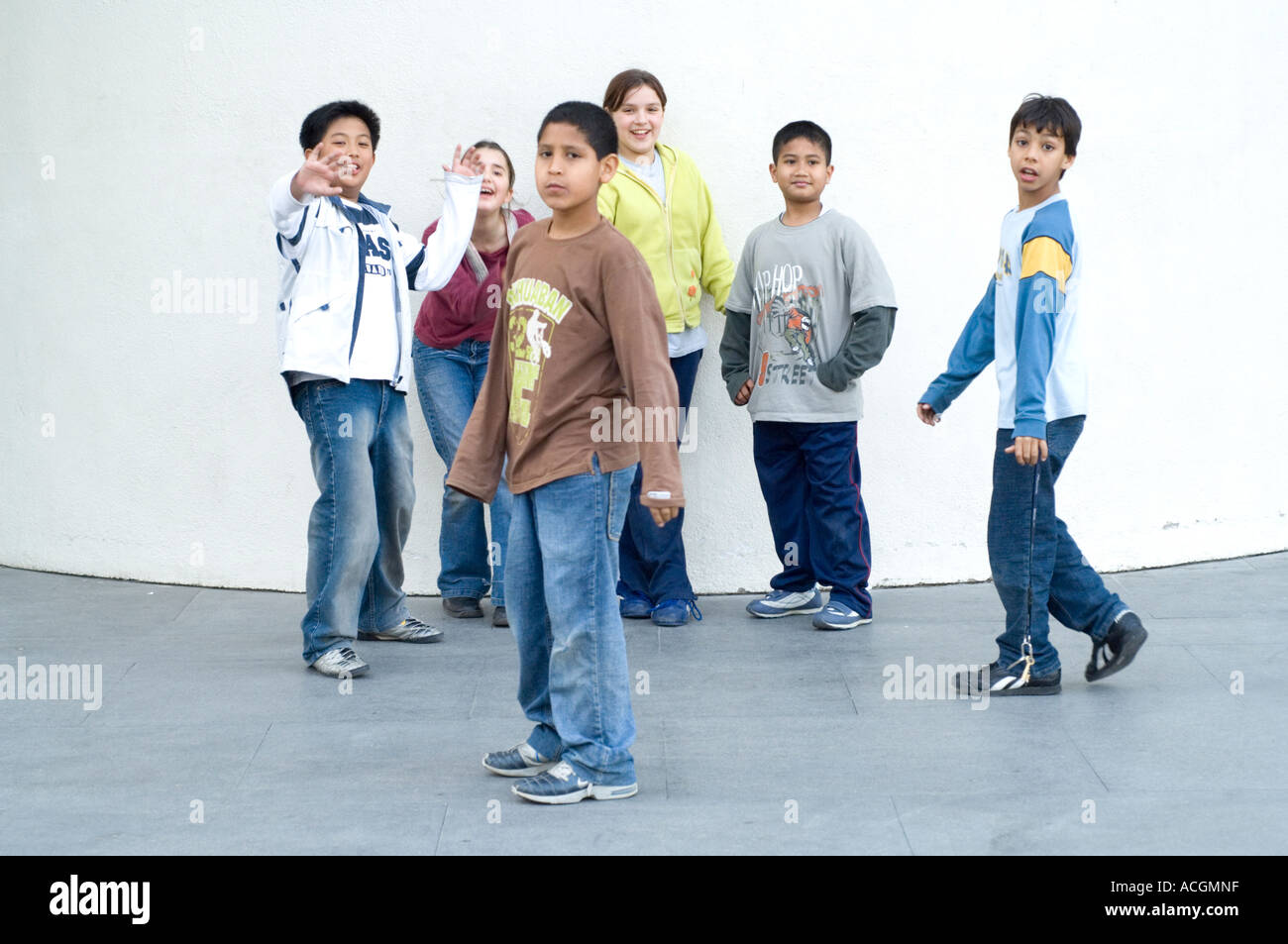 Children play on front off MACBA, Contemporary Art Museum of Barcelona, Barcelona, Catalunya, Spain, Europe Stock Photo