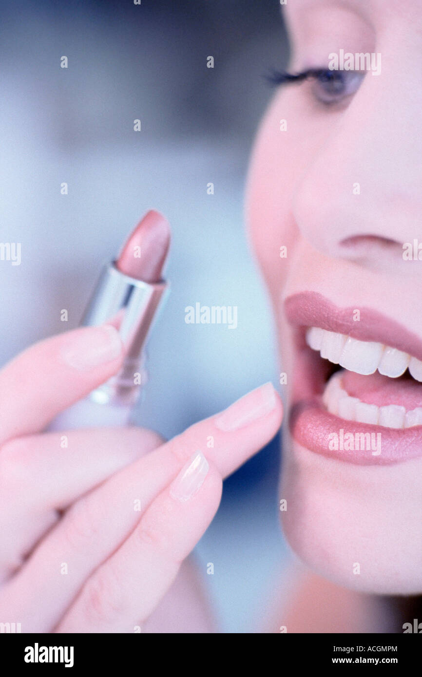 Portrait woman profile finger on her lips Stock Photo - Alamy