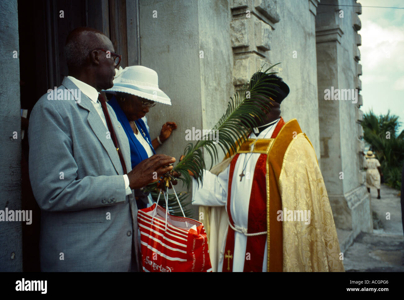 St Johns Antigua Cathedral Priest and Couple with Man Holding Palm
