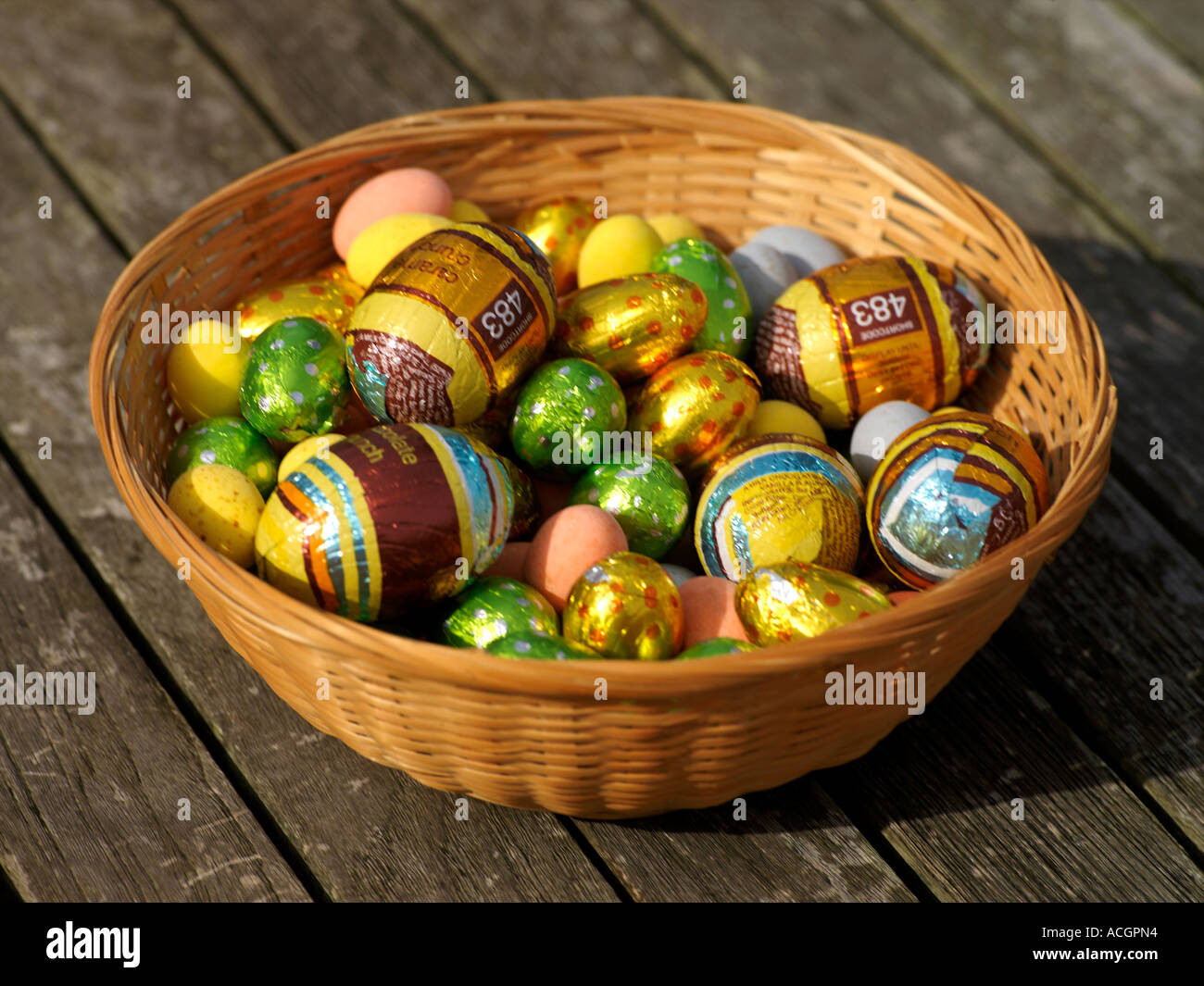 Easter Eggs in Basket Stock Photo