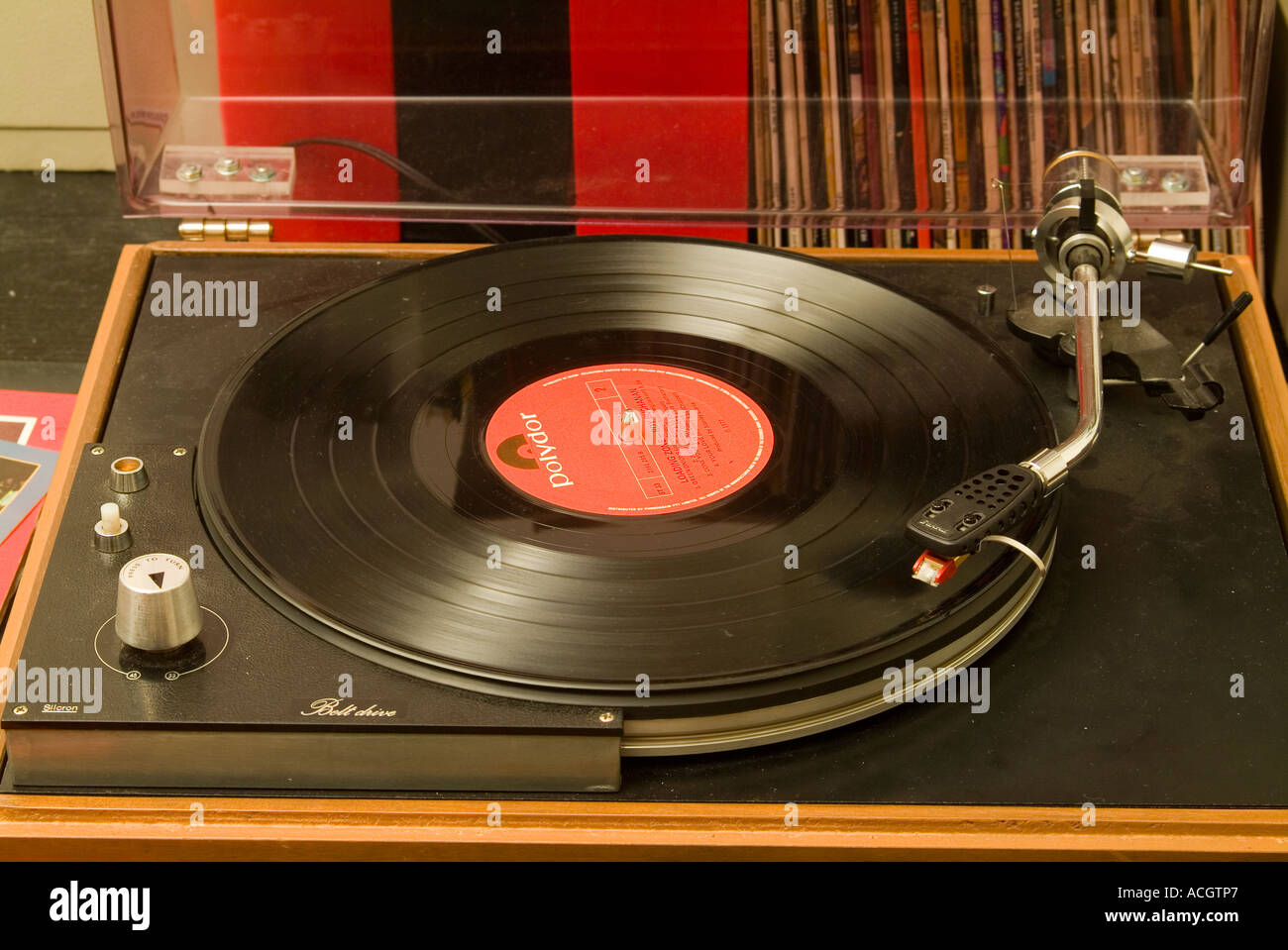 A Sansui belt drive turntable and tone arm Stock Photo