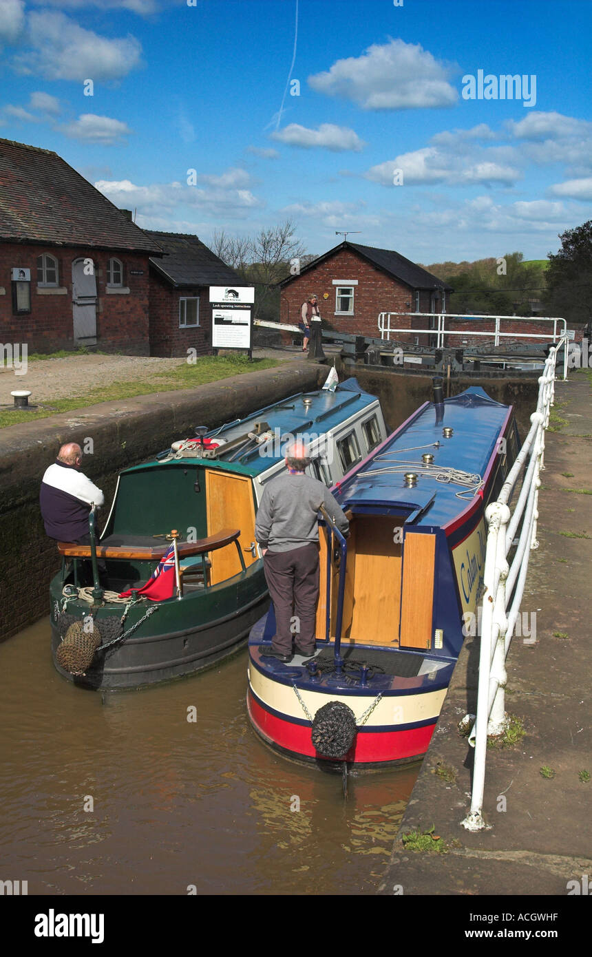 Bunbury Staircase Lock, Cheshire, with old canal horse stables Stock