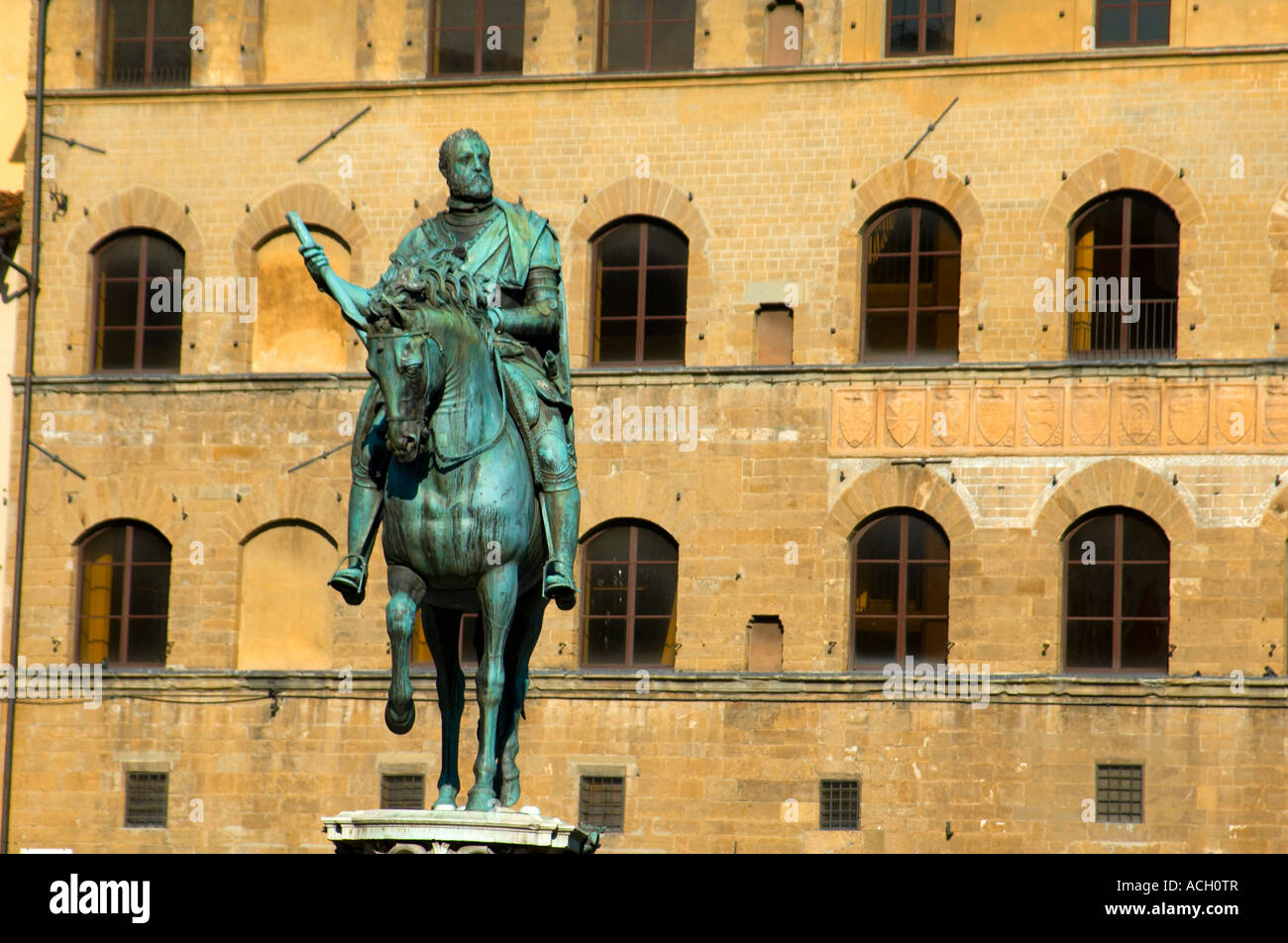 Bronze statue of Cosimo I de Medici in Piazza della Signoria Florence Italy Stock Photo