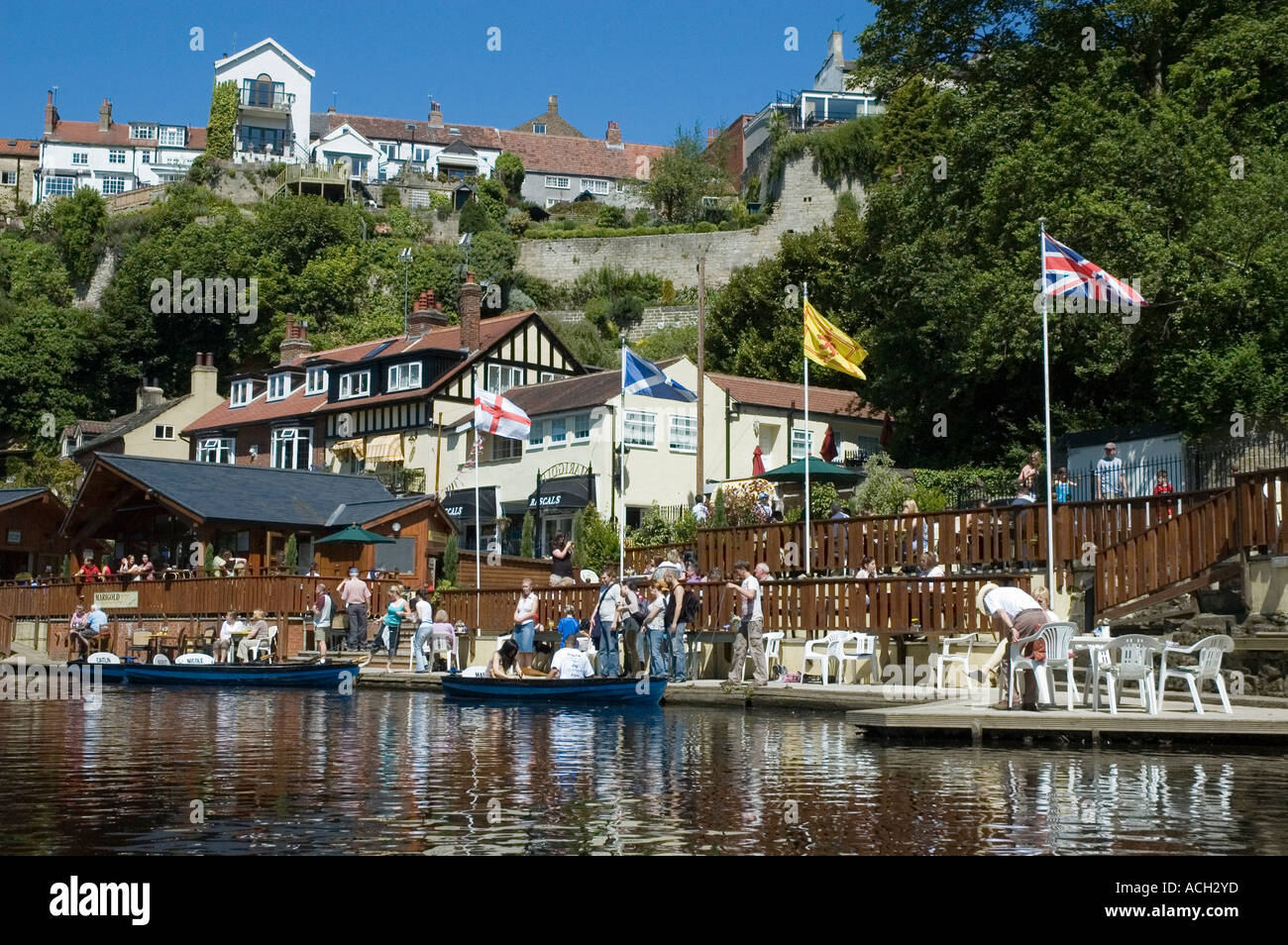 A riverside cafe and place to hire rowing boats Knaresborough North Yorkshire Stock Photo