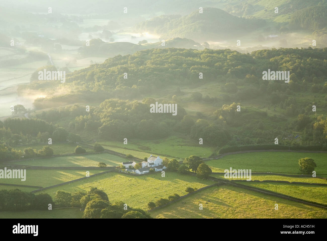 Eskdale at sunrise looking towards Harter Fell Lake District National Park Cumbria England Stock Photo