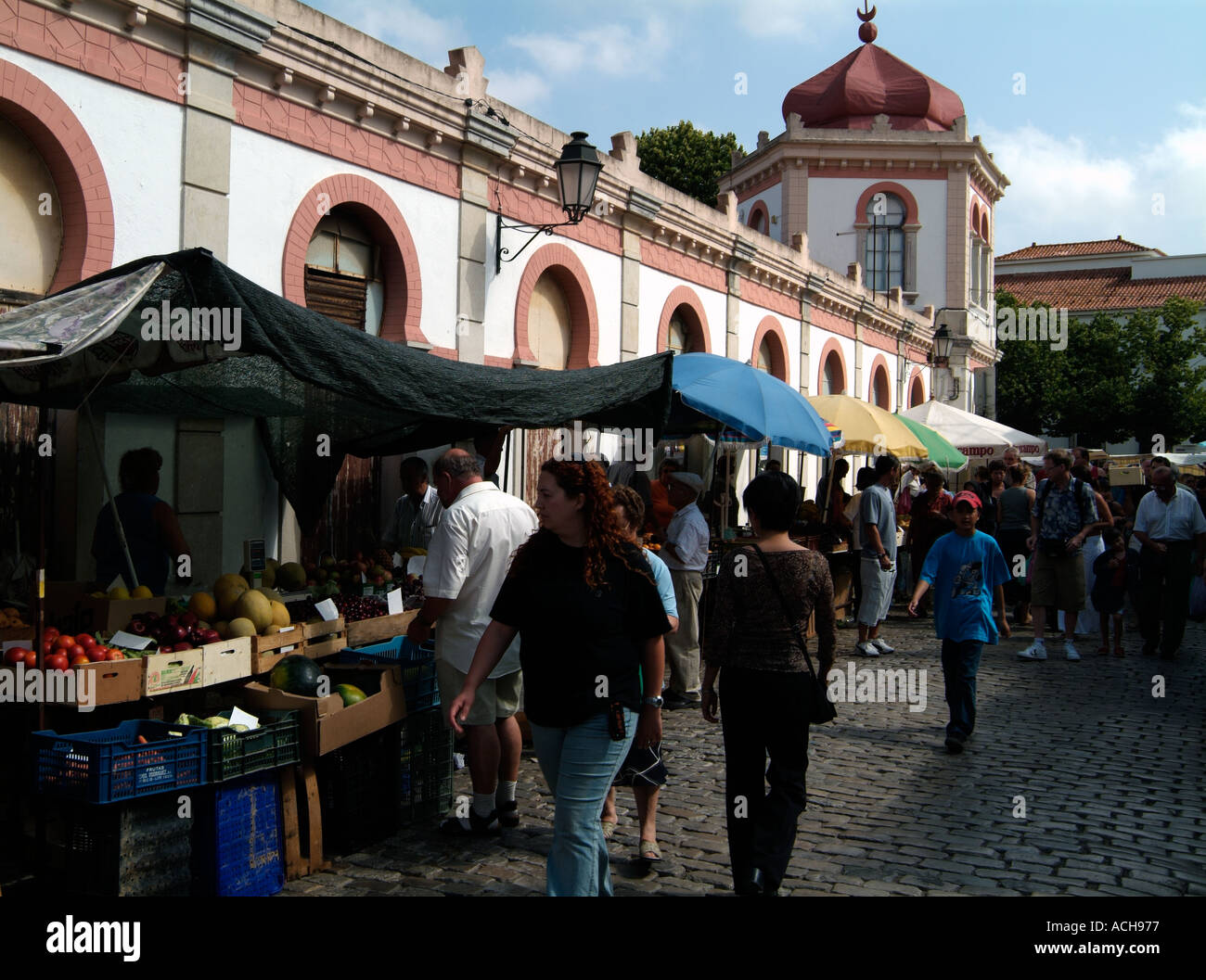 The Moorish influenced market one of the liveliest in the Algarve Loule Algarve Portugal Europe Stock Photo