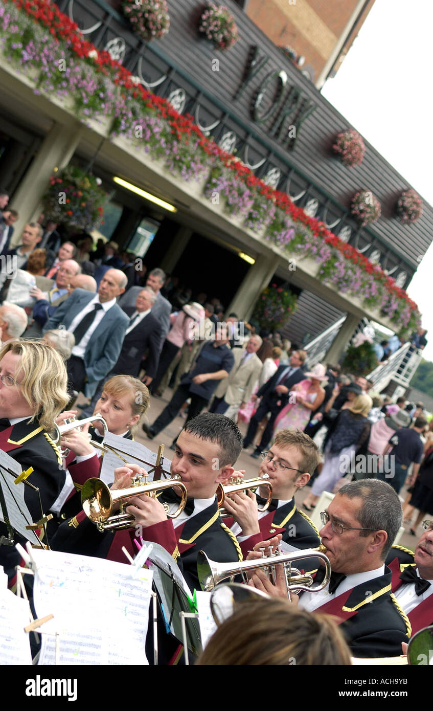 Brass band playing at York Racecourse (2 Stock Photo Alamy