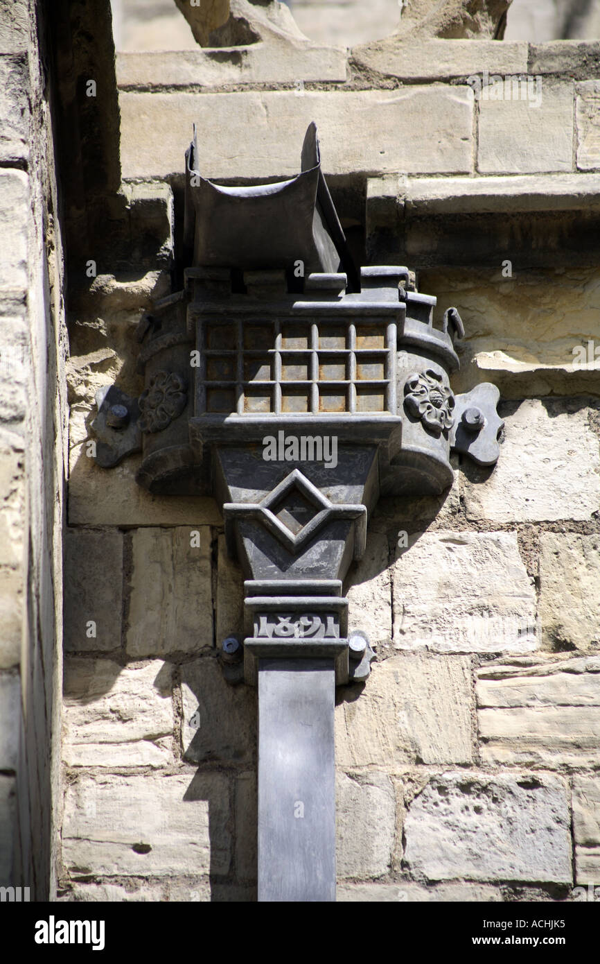 Lead Victorian decorated hopper head dated 1891 at Selby Abbey West