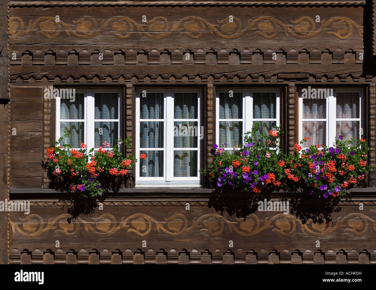 Traditional House window detail, Wassen, Switzerland Stock Photo