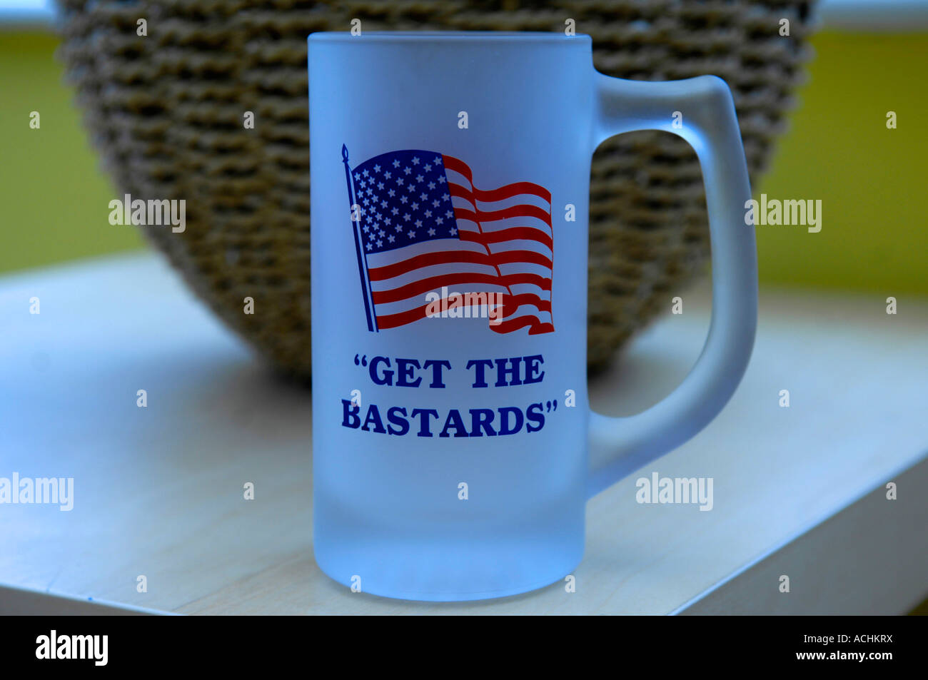 get the bastards glass frsted tankard stars and stripes america american usa unted states anti terrorist terorism horizontal co Stock Photo