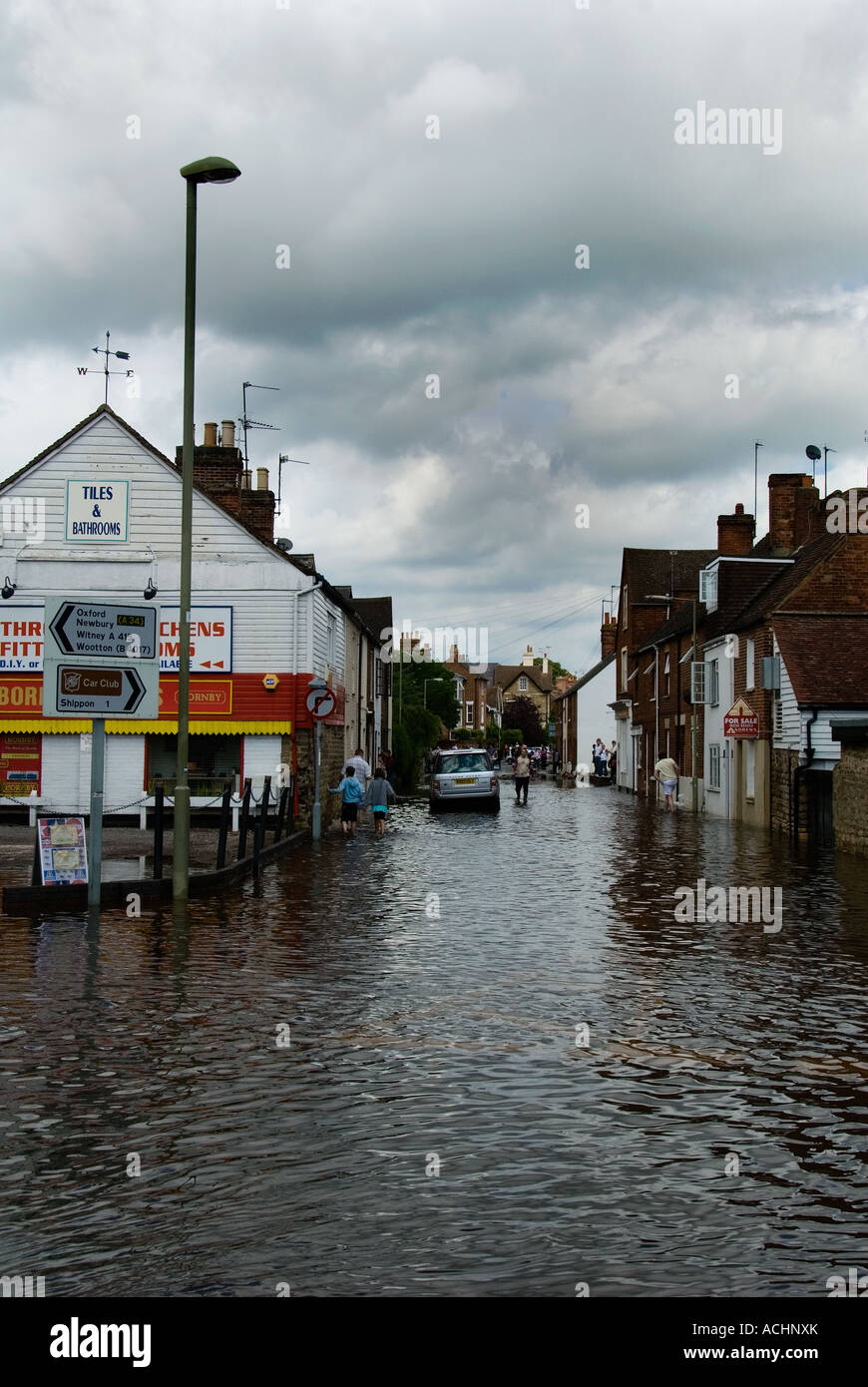 A Flooded Street Oxfordshire Stock Photo