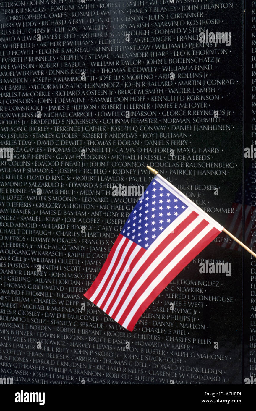 American Flag at Vietnam Memorial Washington DC Stock Photo