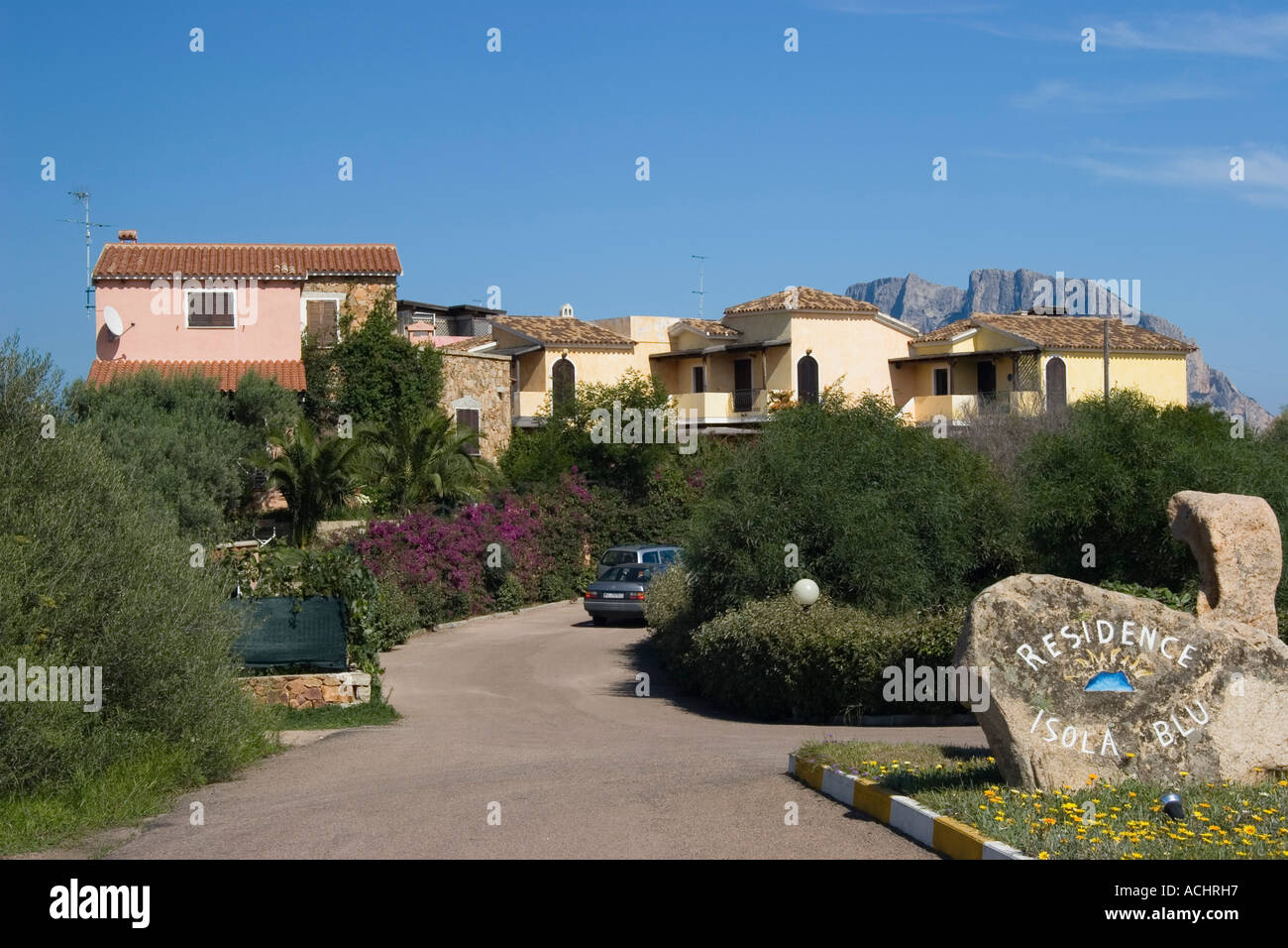 Holiday bungalows, Isola Blu, Porto San Paolo, eastcoast, Sardinia, Italy Stock Photo