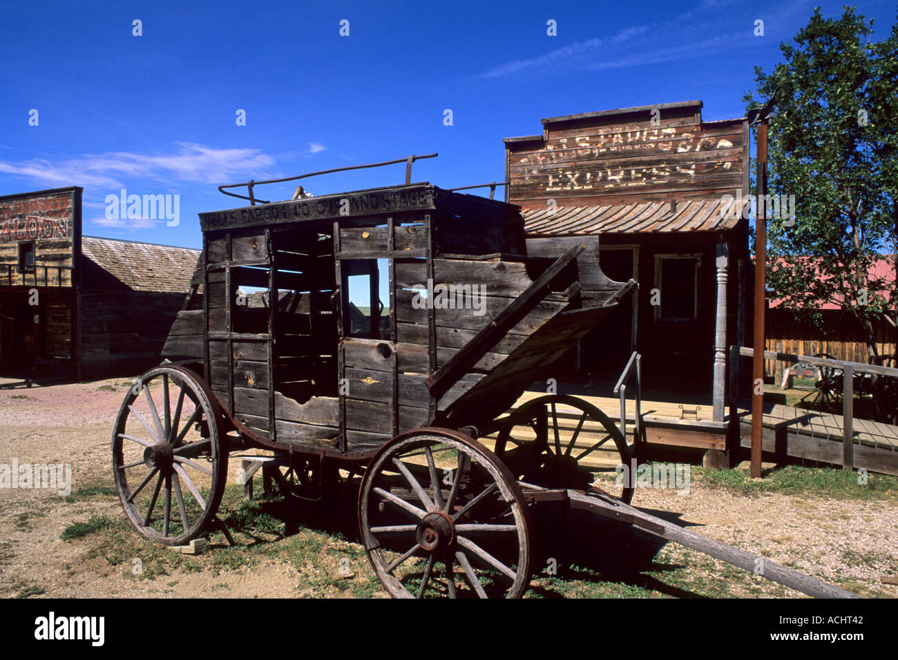 Stagecoach in old 1880s ghost town in Murdo South Dakota used in many