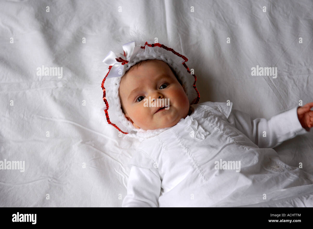 red baby bonnet