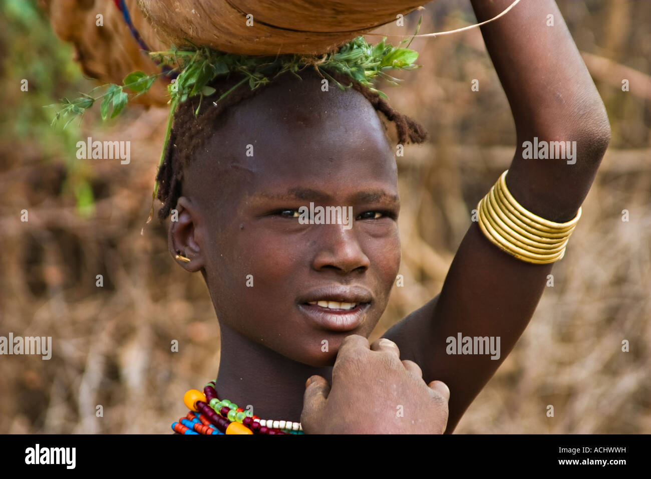 Desanech girl, Omorate, Omo Valley, Ethiopia, Africa Stock Photo