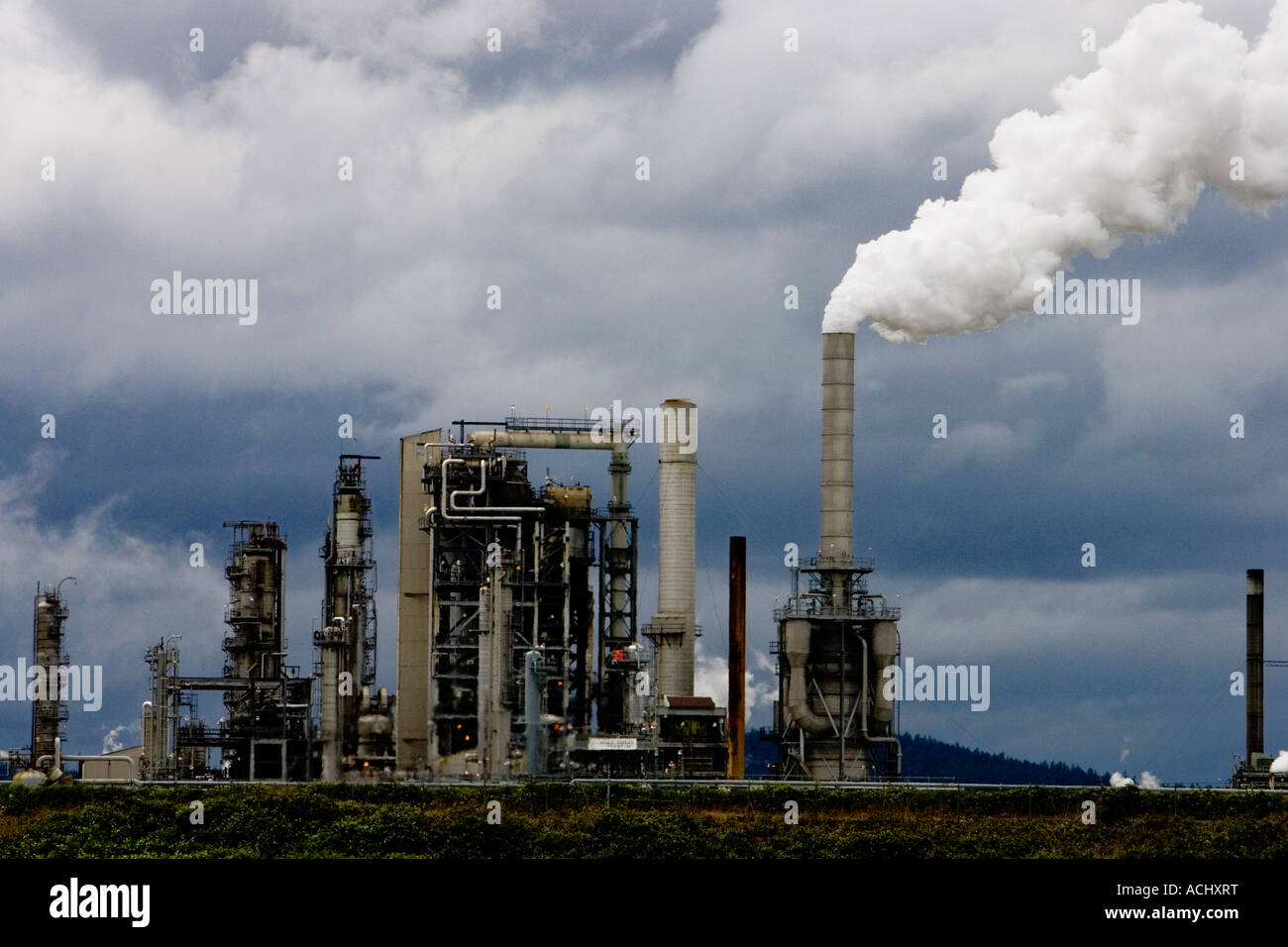 Refinery smokestack in Anacortes Washington Stock Photo Alamy