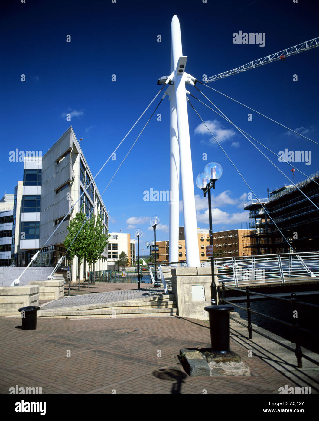 bridge offices and flats roath basin cardiff bay south wales Stock Photo Alamy