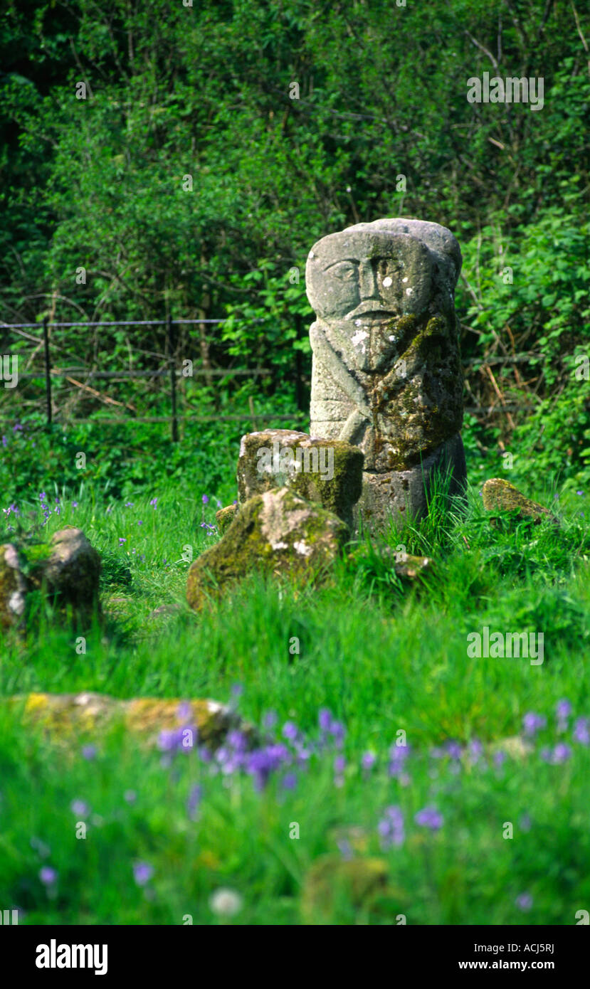 Janus figure, Caldragh Graveyard, Boa Island, Lough Erne, Co Fermanagh, Northern Ireland. Stock Photo