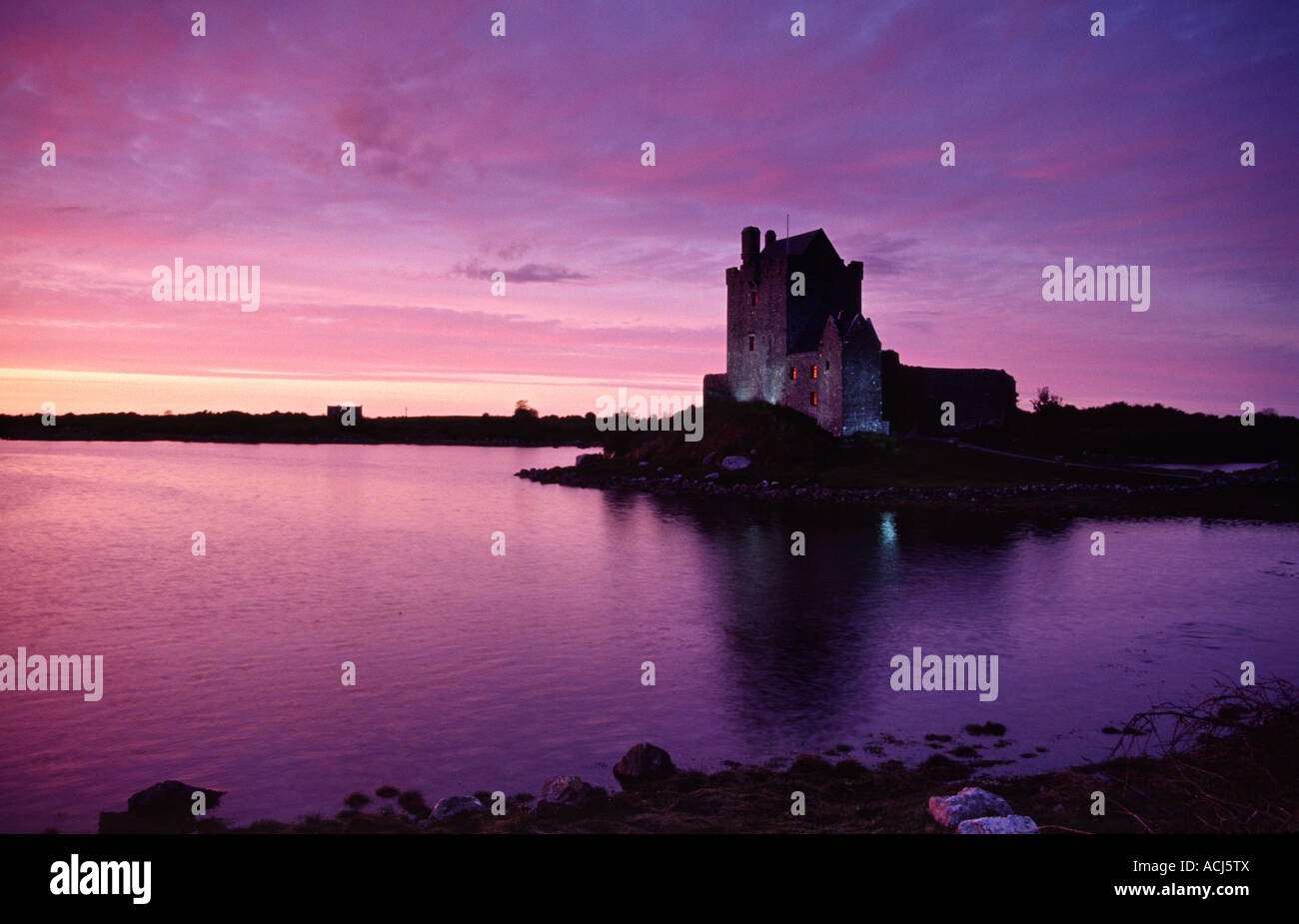 Dunguaire Castle at sunset, Kinvara, Co Galway, Ireland. Stock Photo