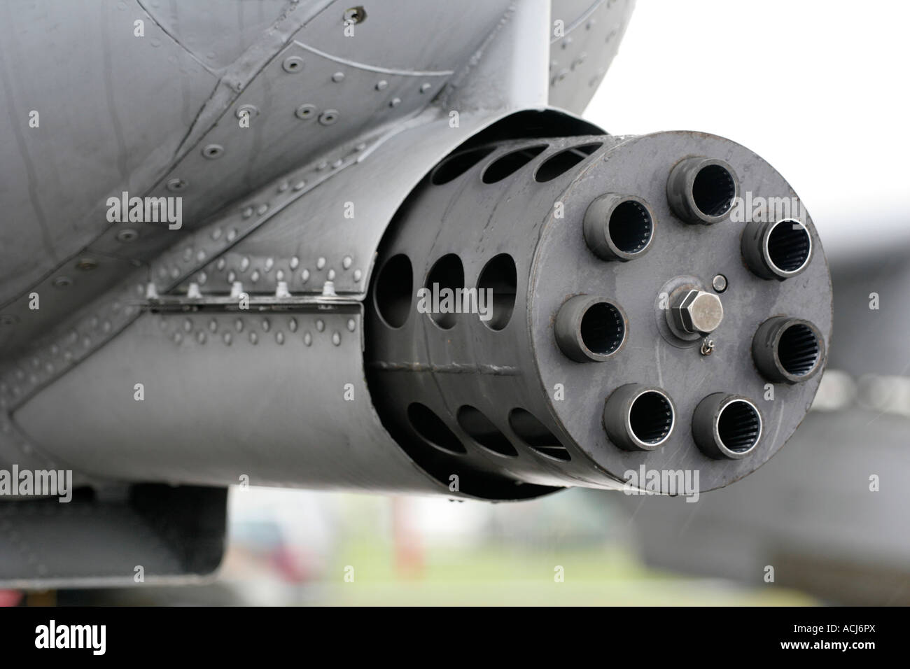 30 mm GAU-8/A seven-barrel Gatling Gun of the A10 Thunderbolt Tankbuster photographed at the RAF Air Tattoo, Fairford Stock Photo