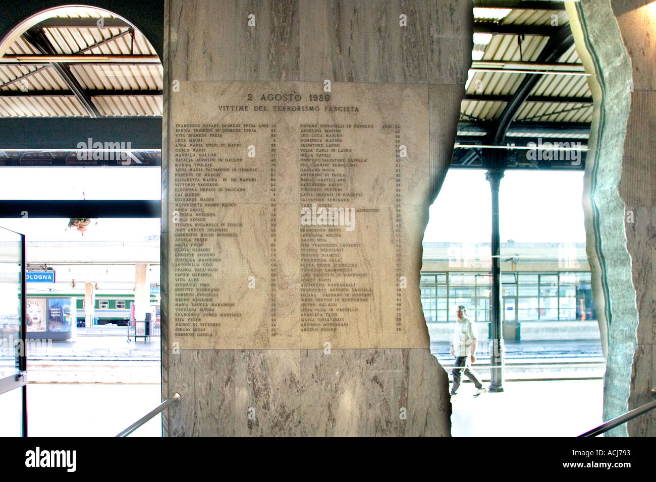 Memorial in Bologna railway station to those killed by a terrorist bomb