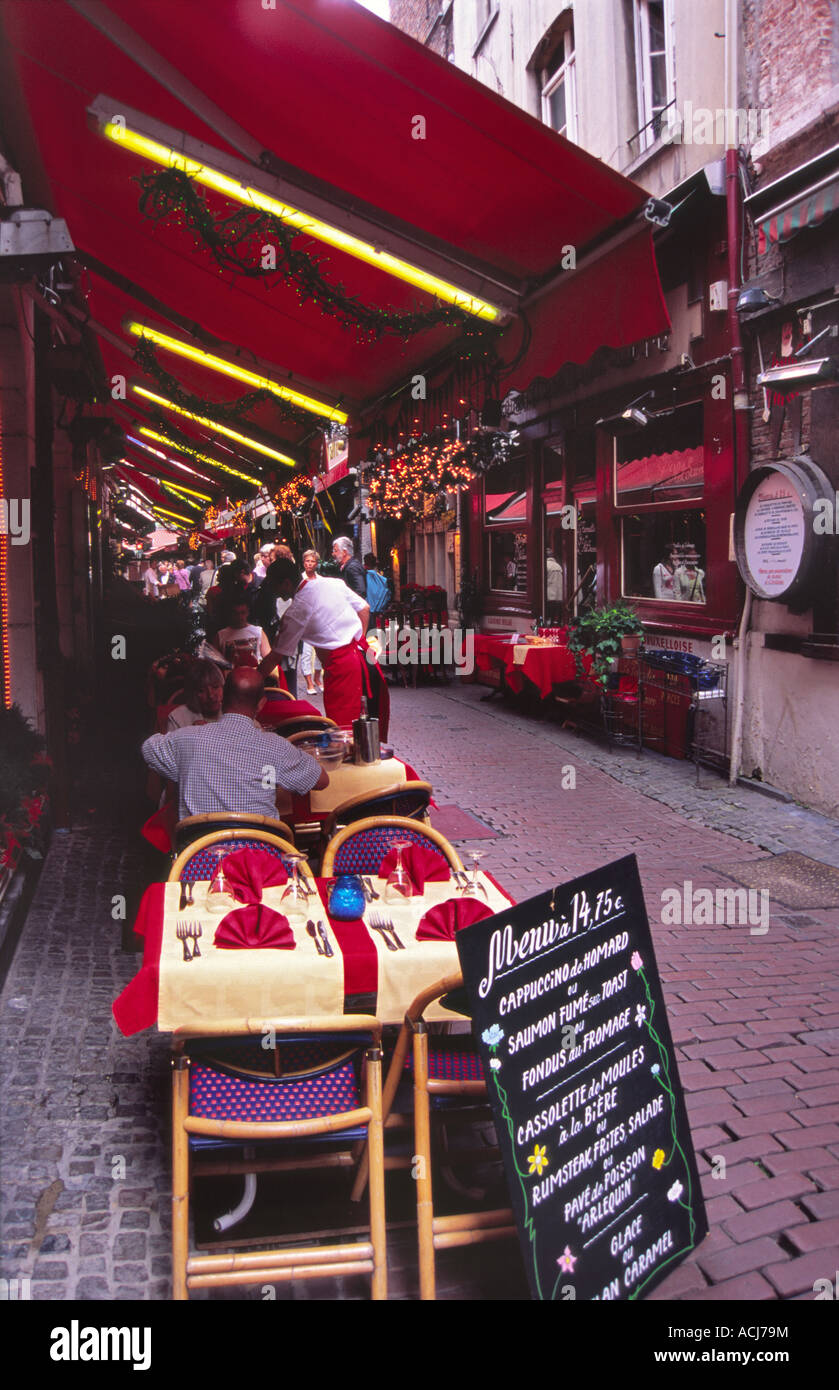 Street dining in a restaurant near the Grand Place, Brussels, Belgium. Stock Photo